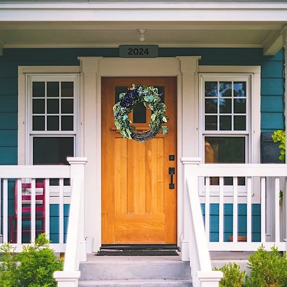 Blue Floral Grapevine Wreath - Picture 2 of 11
